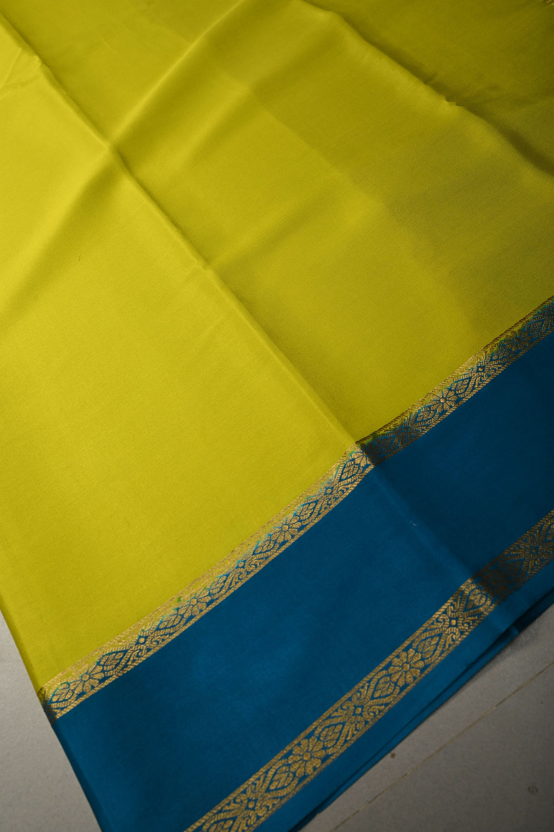 Chartreuse Mysore Silk Saree with Contrast Rettaipet Zari Borders | SILK MARK CERTIFIED | SHOBITAM