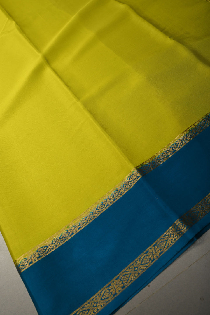 Chartreuse Mysore Silk Saree with Contrast Rettaipet Zari Borders | SILK MARK CERTIFIED | SHOBITAM
