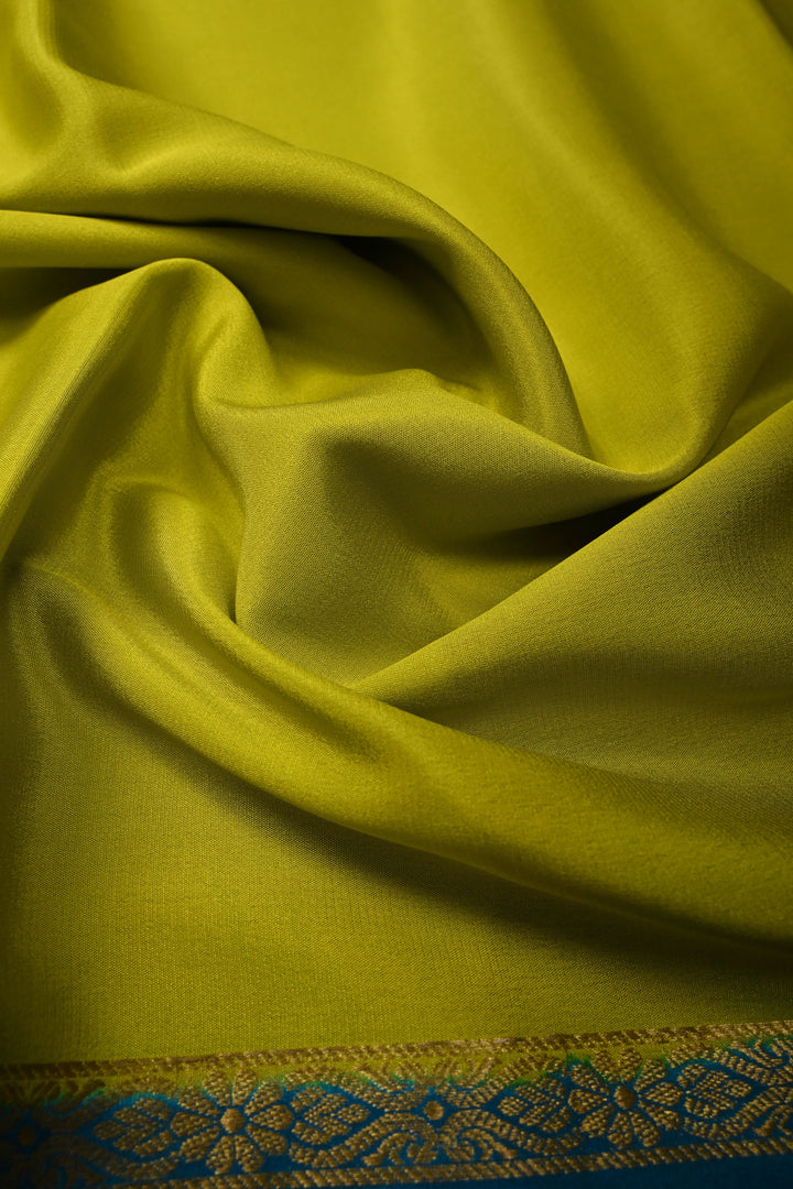 Chartreuse Mysore Silk Saree with Contrast Rettaipet Zari Borders | SILK MARK CERTIFIED | SHOBITAM