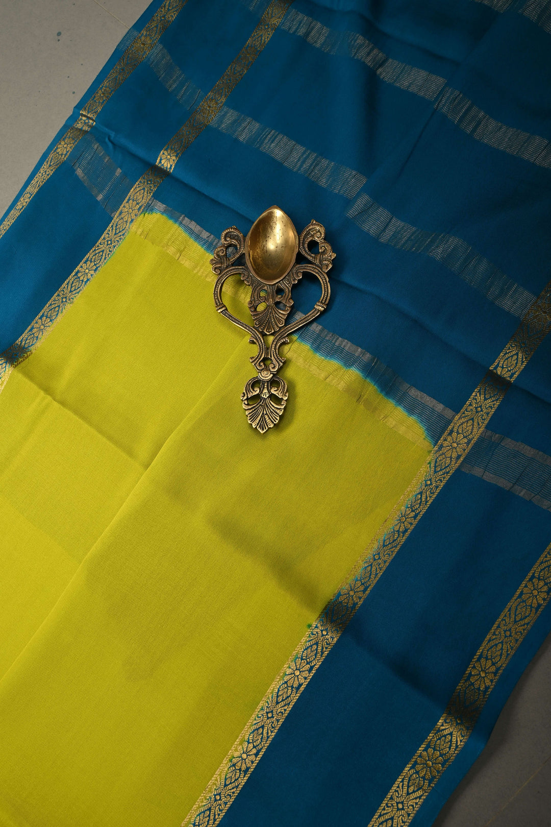 Chartreuse Mysore Silk Saree with Contrast Rettaipet Zari Borders | SILK MARK CERTIFIED | SHOBITAM