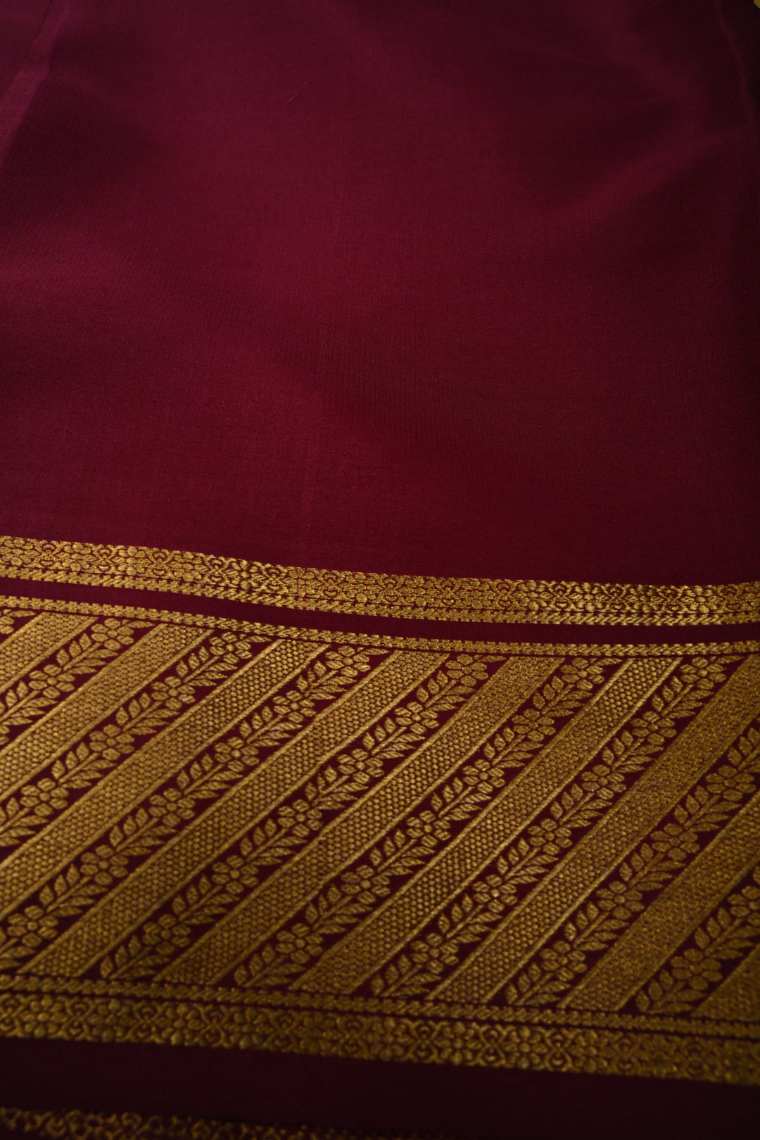 Dark Beige Mysore Silk Saree with Contrast Ornated Zari Borders  | SILK MARK CERTIFIED | SHOBITAM