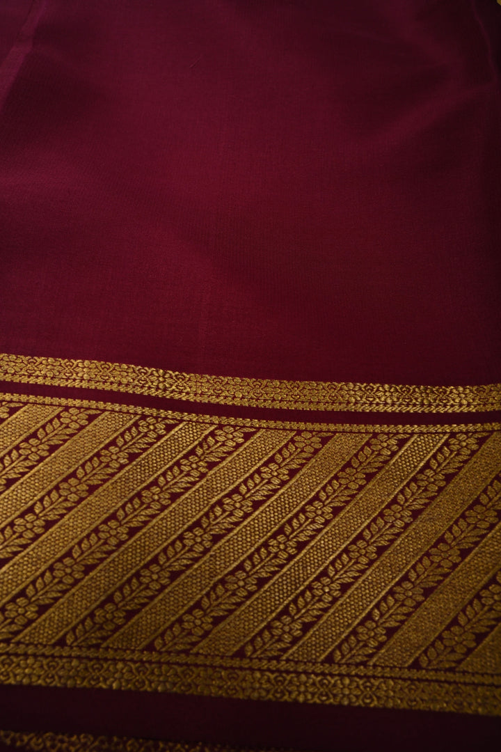 Dark Beige Mysore Silk Saree with Contrast Ornated Zari Borders  | SILK MARK CERTIFIED | SHOBITAM