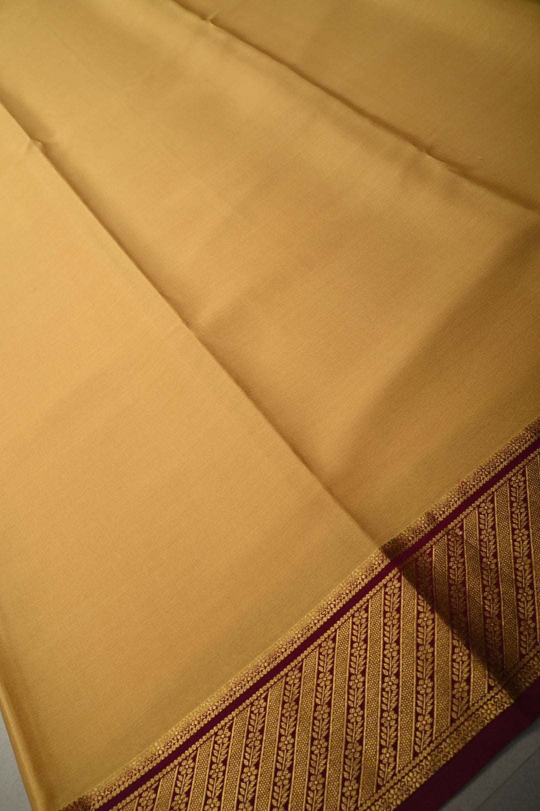 Dark Beige Mysore Silk Saree with Contrast Ornated Zari Borders  | SILK MARK CERTIFIED | SHOBITAM