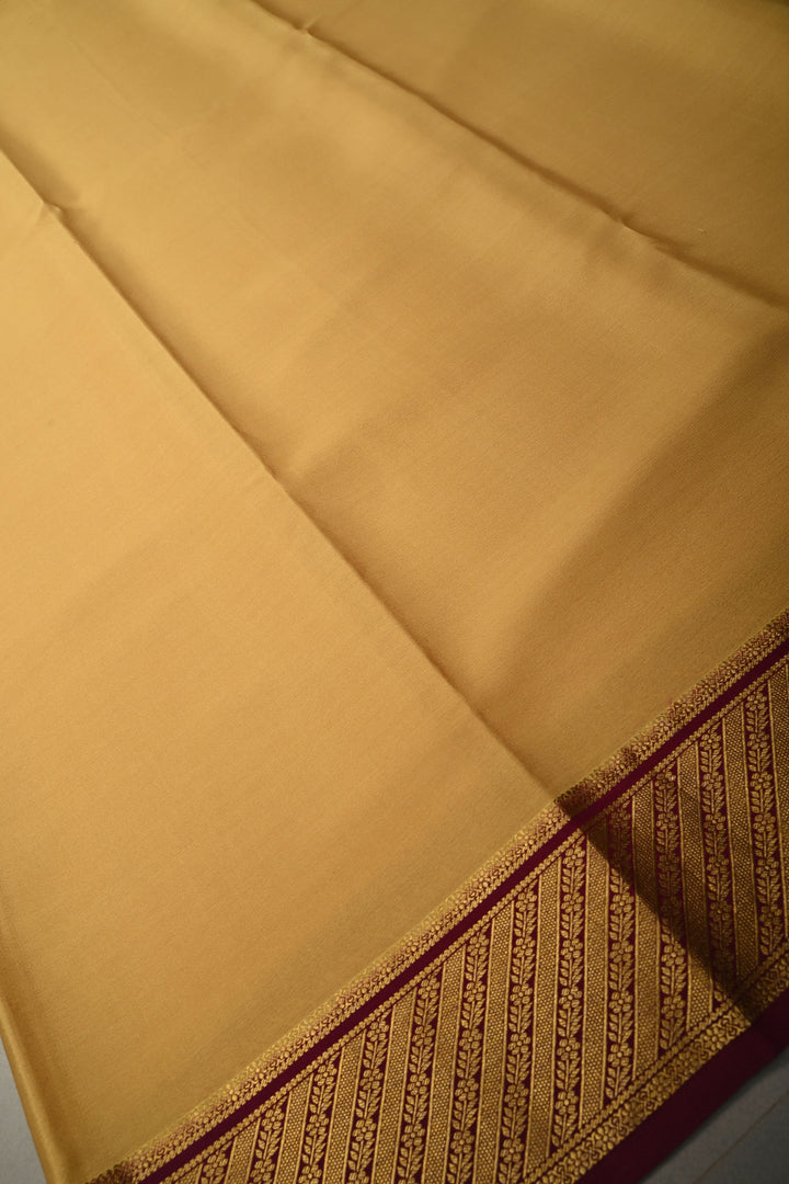 Dark Beige Mysore Silk Saree with Contrast Ornated Zari Borders  | SILK MARK CERTIFIED | SHOBITAM