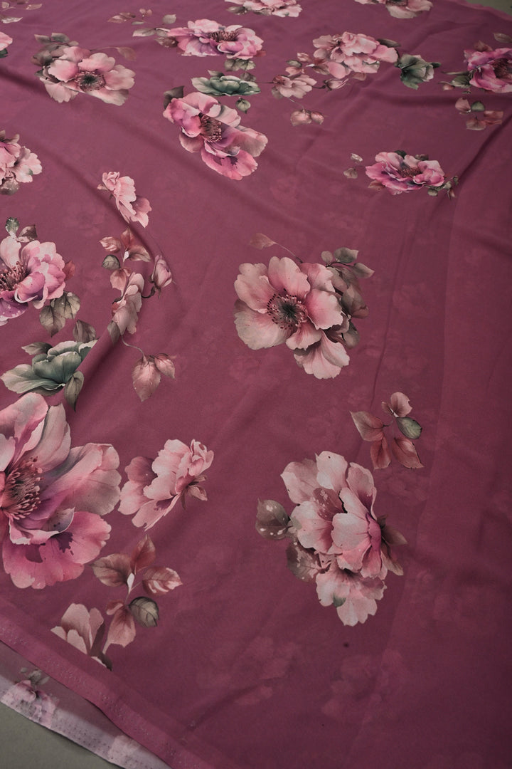 Onion Pink Georgette Saree with Blossom Floral Digital Print, No Blouse Piece