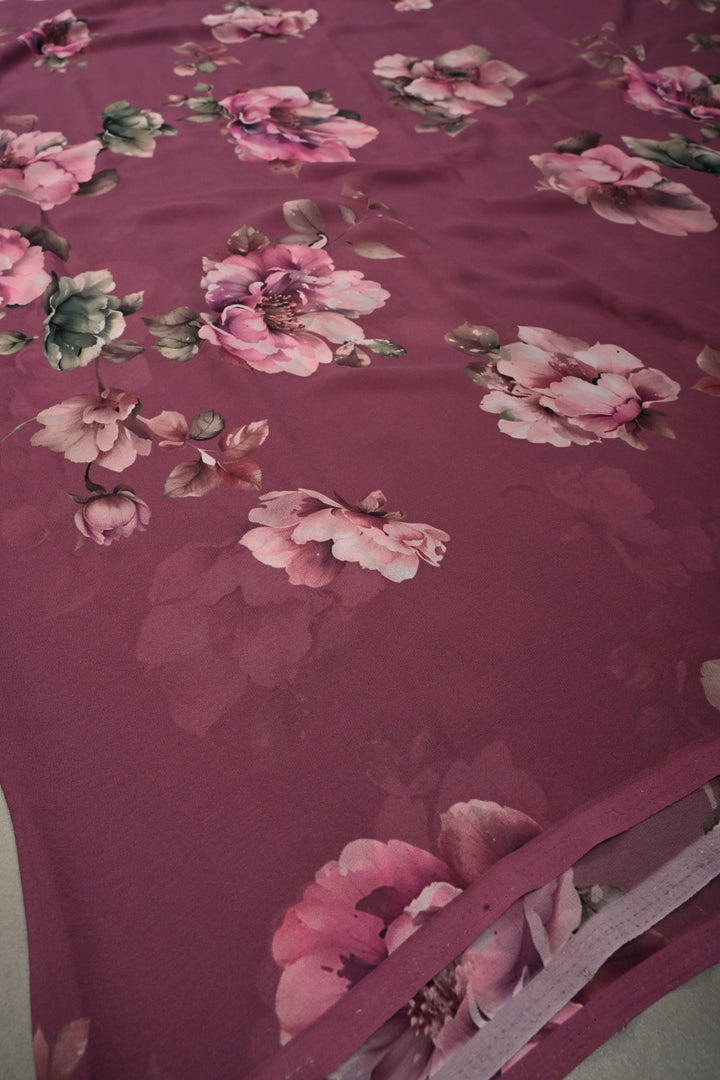 Onion Pink Georgette Saree with Blossom Floral Digital Print, No Blouse Piece