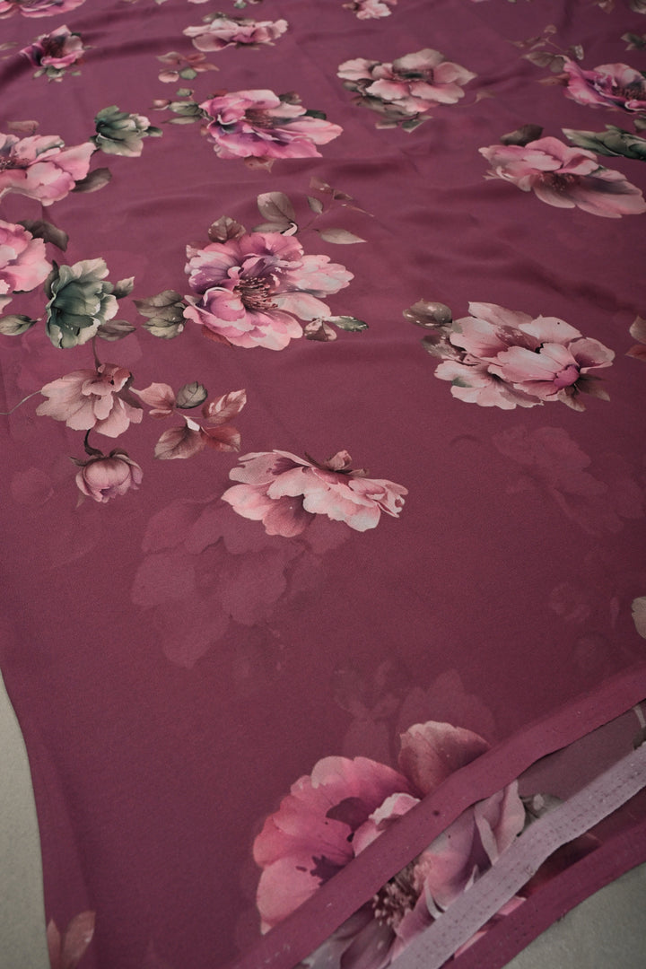 Onion Pink Georgette Saree with Blossom Floral Digital Print, No Blouse Piece