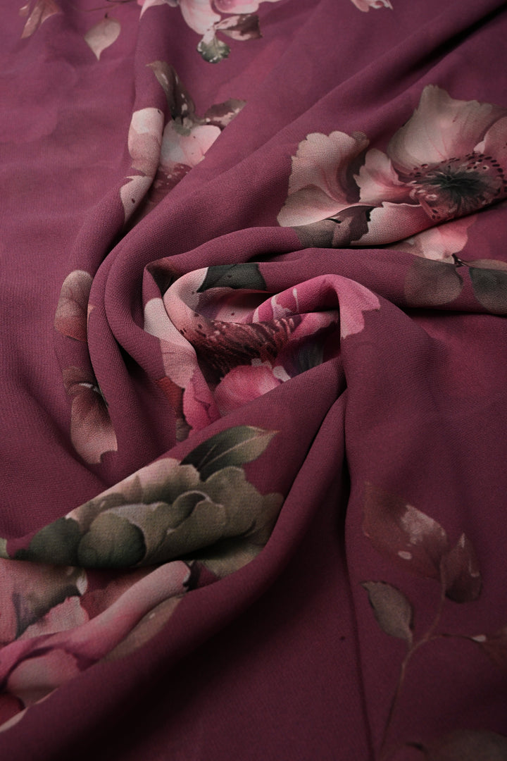 Onion Pink Georgette Saree with Blossom Floral Digital Print, No Blouse Piece