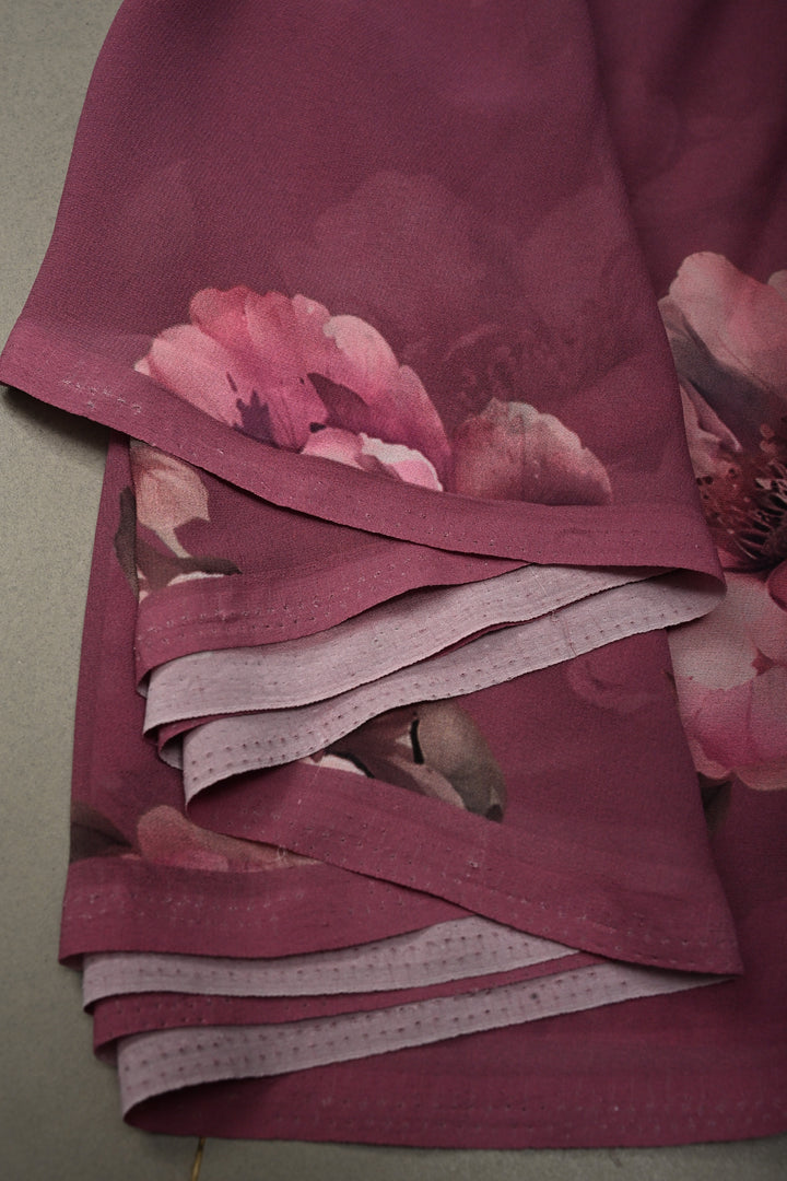 Onion Pink Georgette Saree with Blossom Floral Digital Print, No Blouse Piece