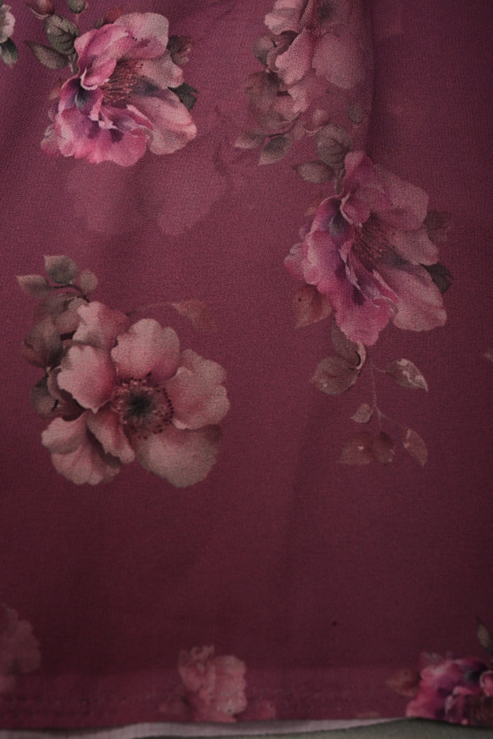 Onion Pink Georgette Saree with Blossom Floral Digital Print, No Blouse Piece