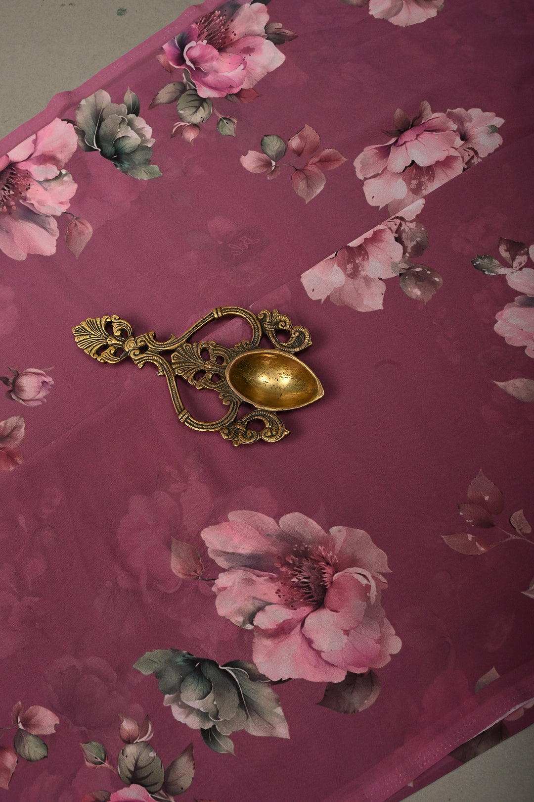 Onion Pink Georgette Saree with Blossom Floral Digital Print, No Blouse Piece