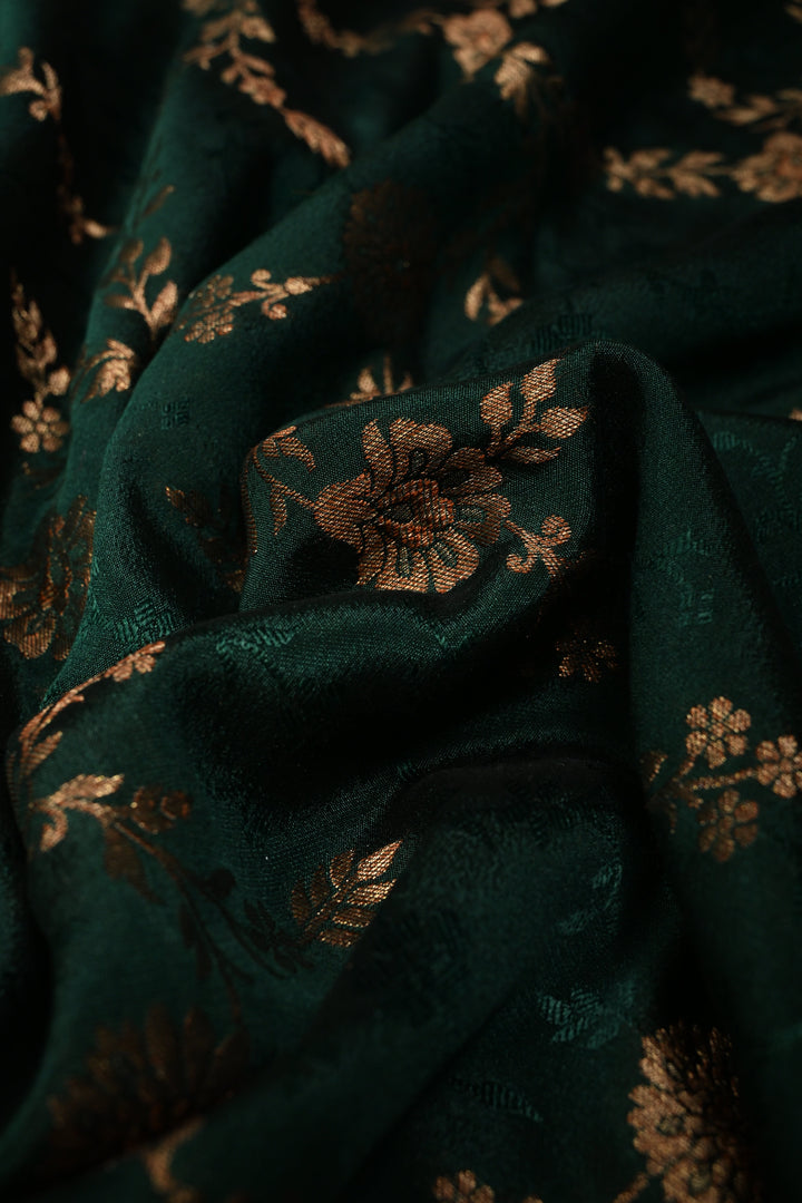 Hunter Green Mysore Silk Saree with Antique Zari-Self Floral Jaal and Zari Border in KSIC Grade Thickness | SILK MARK CERTIFIED | SHOBITAM