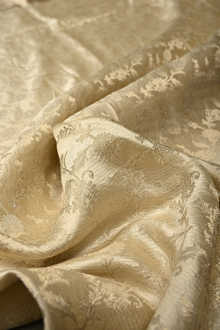 Ivory Mysore Silk Saree with Muted Water Zari Jaal and Zari Border in KSIC Grade Thickness | SILK MARK CERTIFIED | SHOBITAM