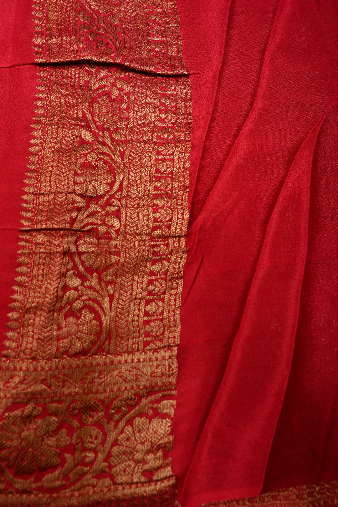 Rose Red Mysore Silk Saree with Antique Zari Buttis Brocade and Paisley Wide Zari Border | SILK MARK CERTIFIED | SHOBITAM