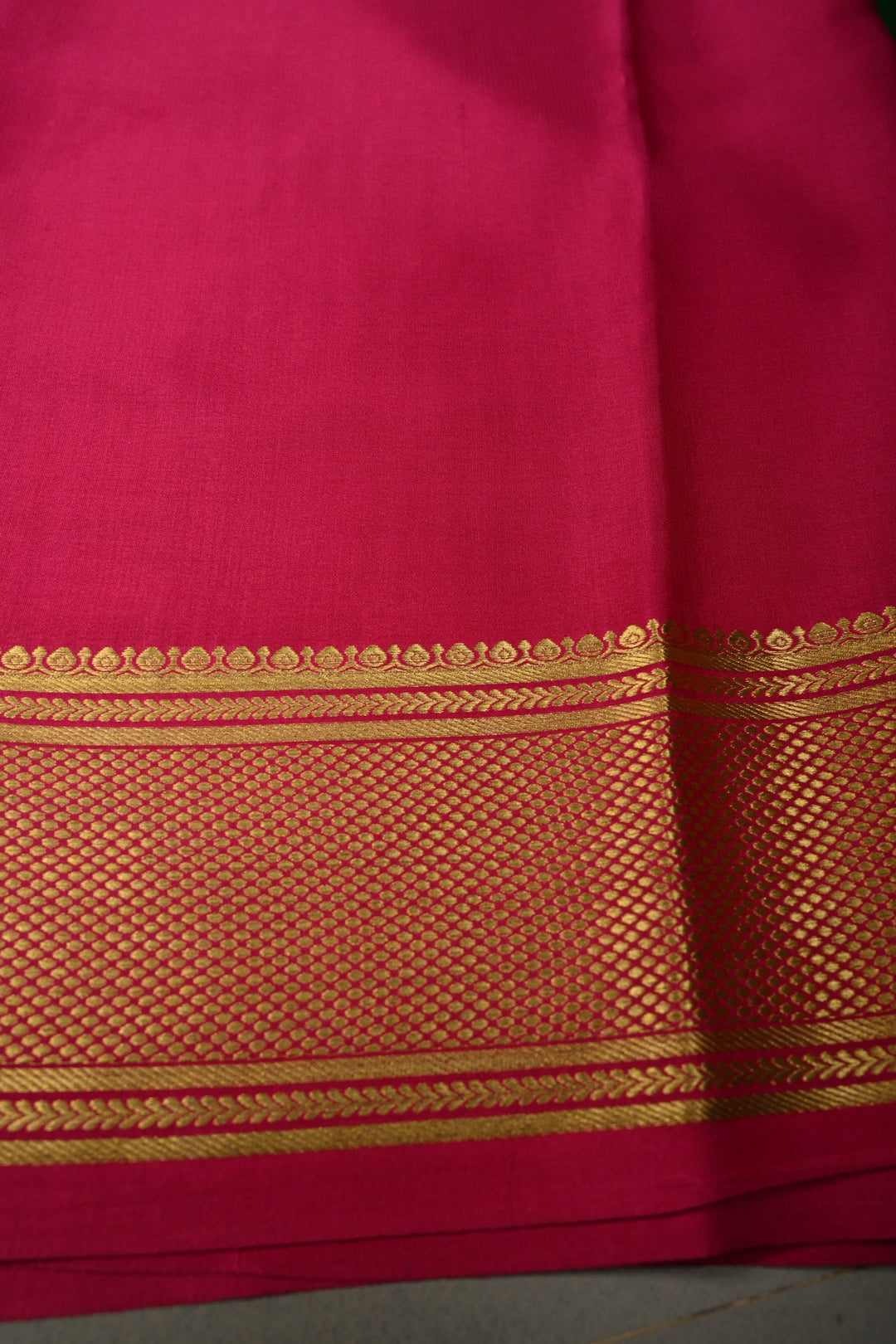 Bottle Green Pure Mysore Silk Saree with Ornate Zari Stripes and Contrast Zari Border  | SILK MARK CERTIFIED | SHOBITAM