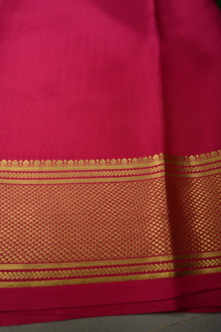 Bottle Green Pure Mysore Silk Saree with Ornate Zari Stripes and Contrast Zari Border  | SILK MARK CERTIFIED | SHOBITAM