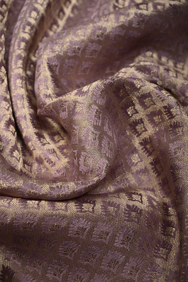 Lilac Mysore Crepe Silk Saree with Floral Brocade Jaal and Wide Zari Border in KSIC Grade Thickness | SILK MARK CERTIFIED | SHOBITAM