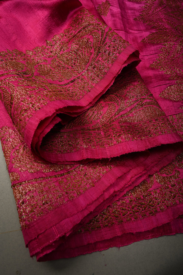 White-Pink Ombre Raw Silk Banarasi Saree with Antique Floral Zari Buttas and Zari Border| SILK MARK CERTIFIED | SHOBITAM