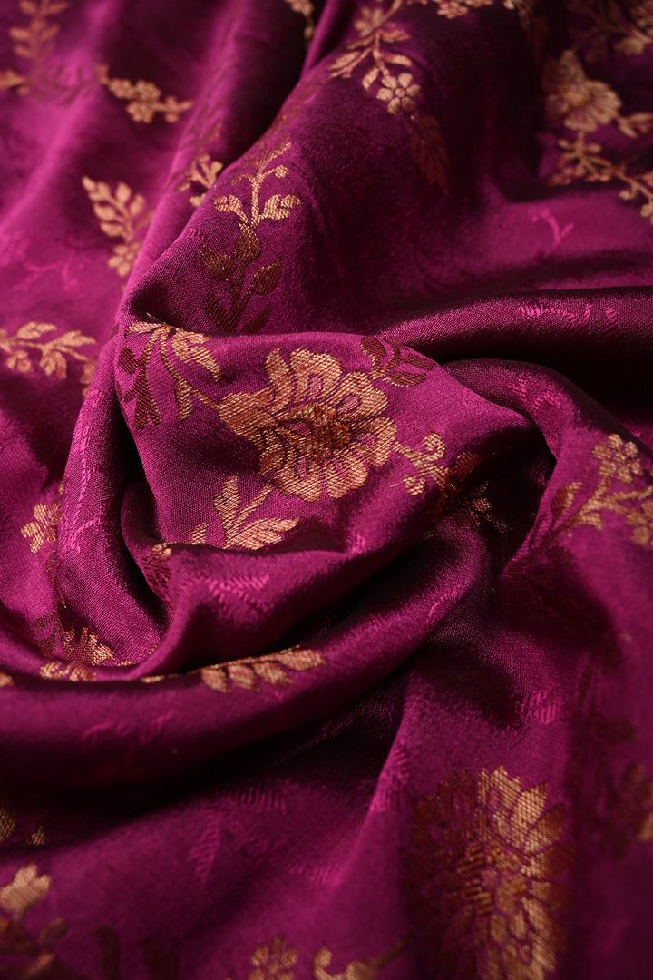 Deep Megenta Mysore Silk Saree with Floral Jaal and Zari Border  | SILK MARK CERTIFIED | SHOBITAM