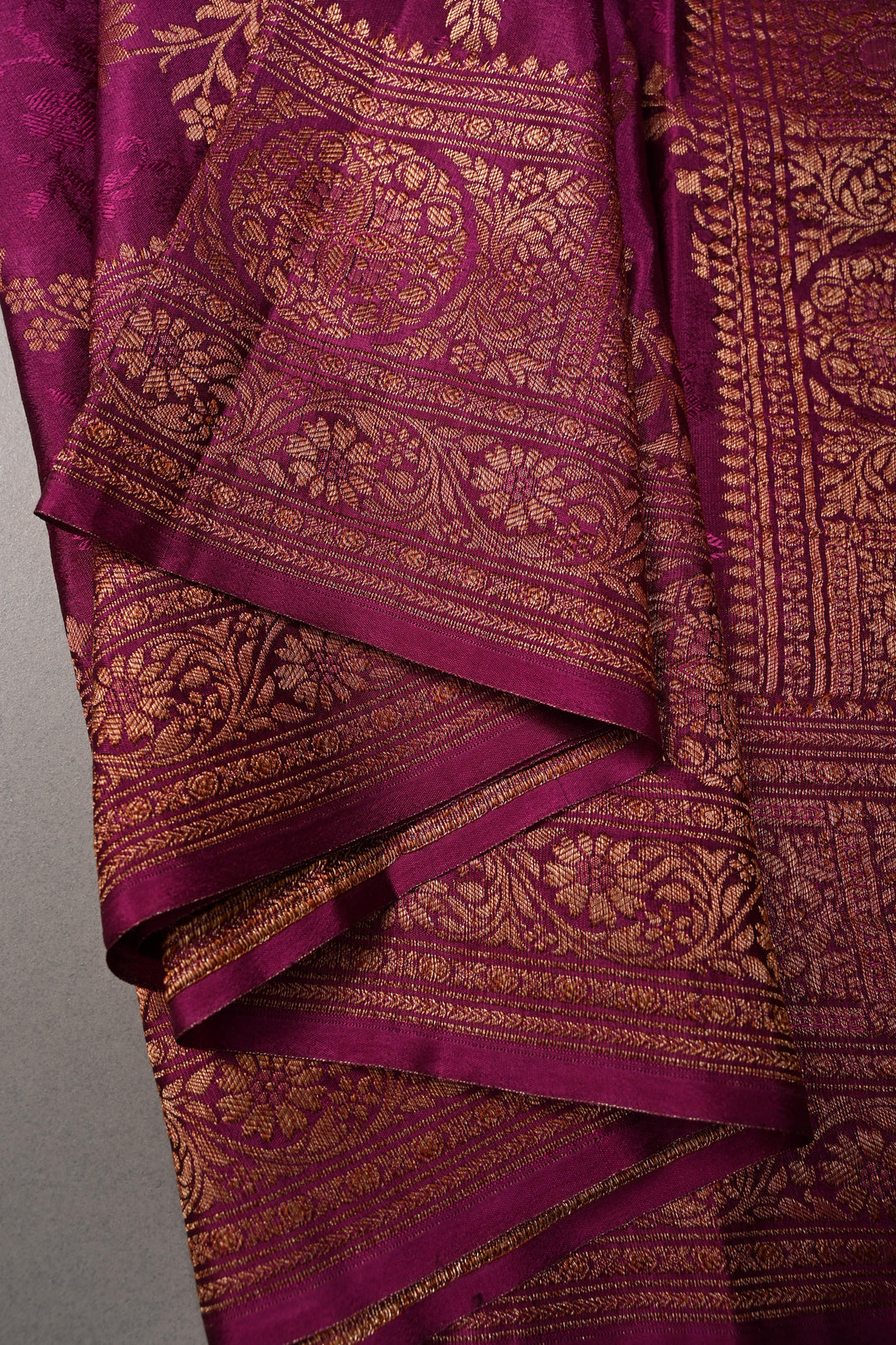 Deep Megenta Mysore Silk Saree with Floral Jaal and Zari Border  | SILK MARK CERTIFIED | SHOBITAM