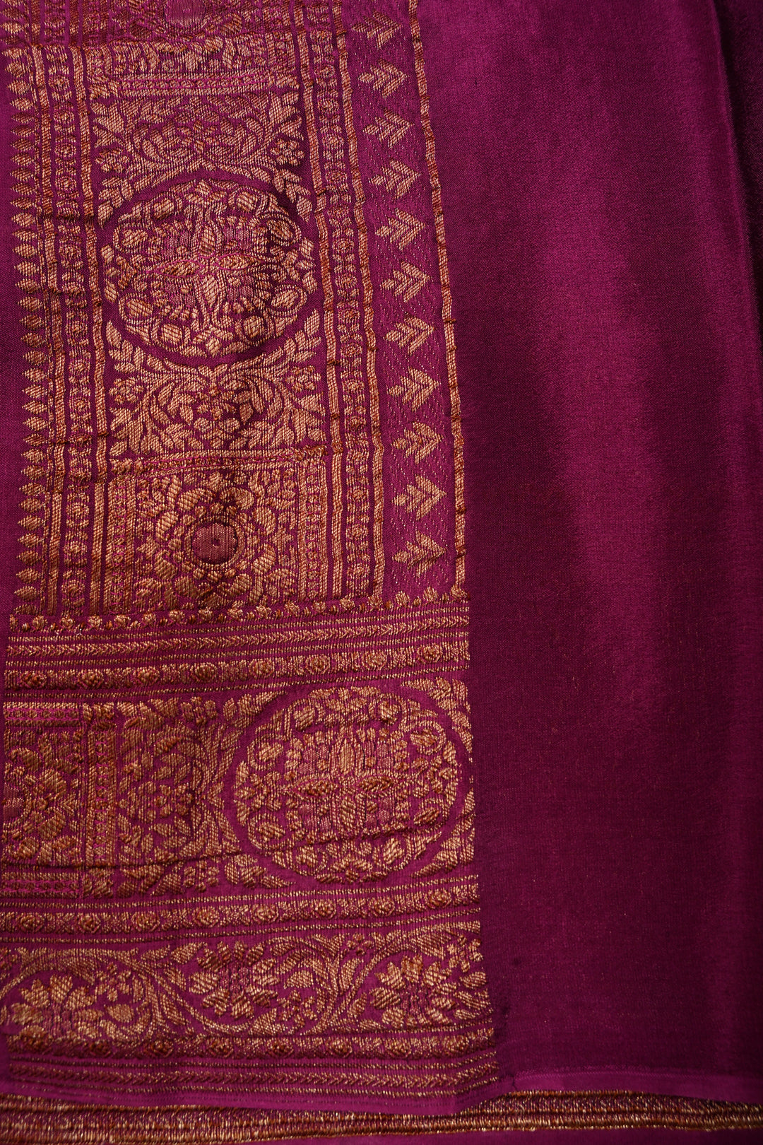 Deep Megenta Mysore Silk Saree with Floral Jaal and Zari Border  | SILK MARK CERTIFIED | SHOBITAM