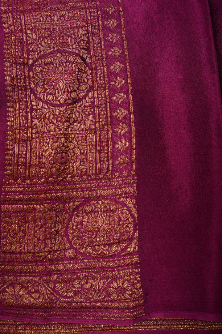 Deep Megenta Mysore Silk Saree with Floral Jaal and Zari Border  | SILK MARK CERTIFIED | SHOBITAM