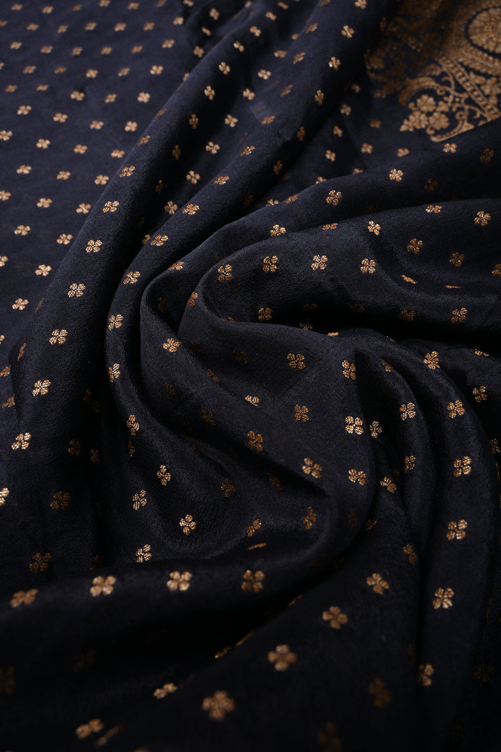 Midnight Blue Banarasi Pure Silk Georgette Saree with Antique Zari Chunri Buttis and Zari Border | SILK MARK CERTIFIED | SHOBITAM