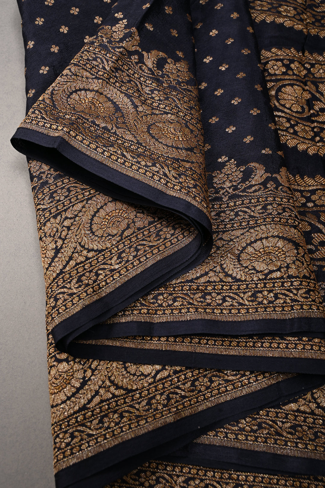 Midnight Blue Banarasi Pure Silk Georgette Saree with Antique Zari Chunri Buttis and Zari Border | SILK MARK CERTIFIED | SHOBITAM