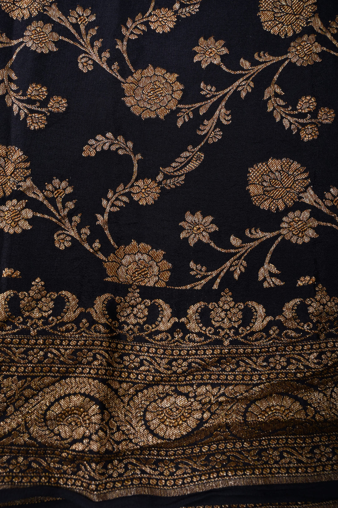 Midnight Blue Banarasi Pure Silk Georgette Saree with Antique Zari Chunri Buttis and Zari Border | SILK MARK CERTIFIED | SHOBITAM