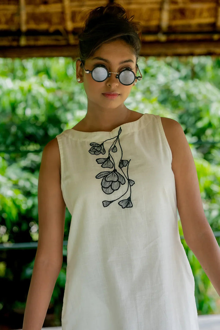 Black on White South Cotton Dress | SHOBITAM