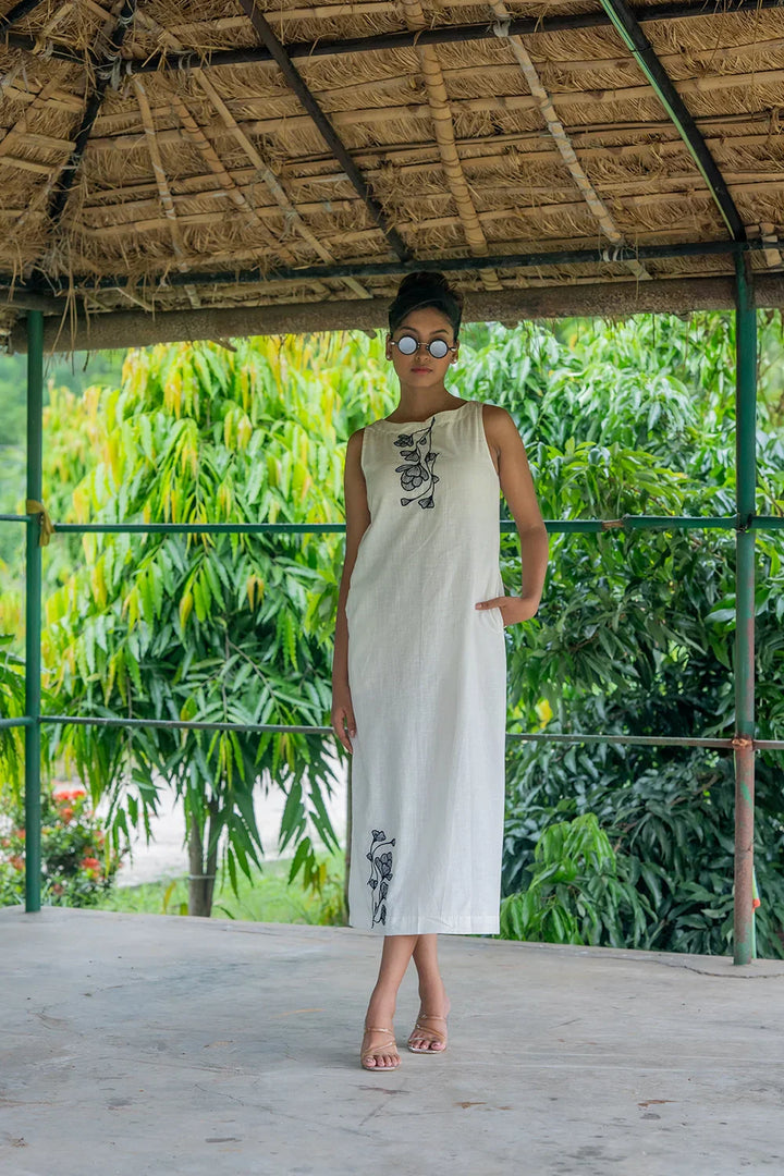 Black on White South Cotton Dress | SHOBITAM