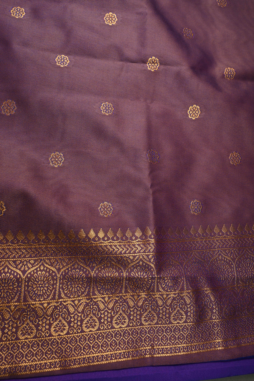 Purple Dual tone Kanchi Semi Silk Saree with Zari Buttas and Rettaipet Zari Border | SHOBITAM
