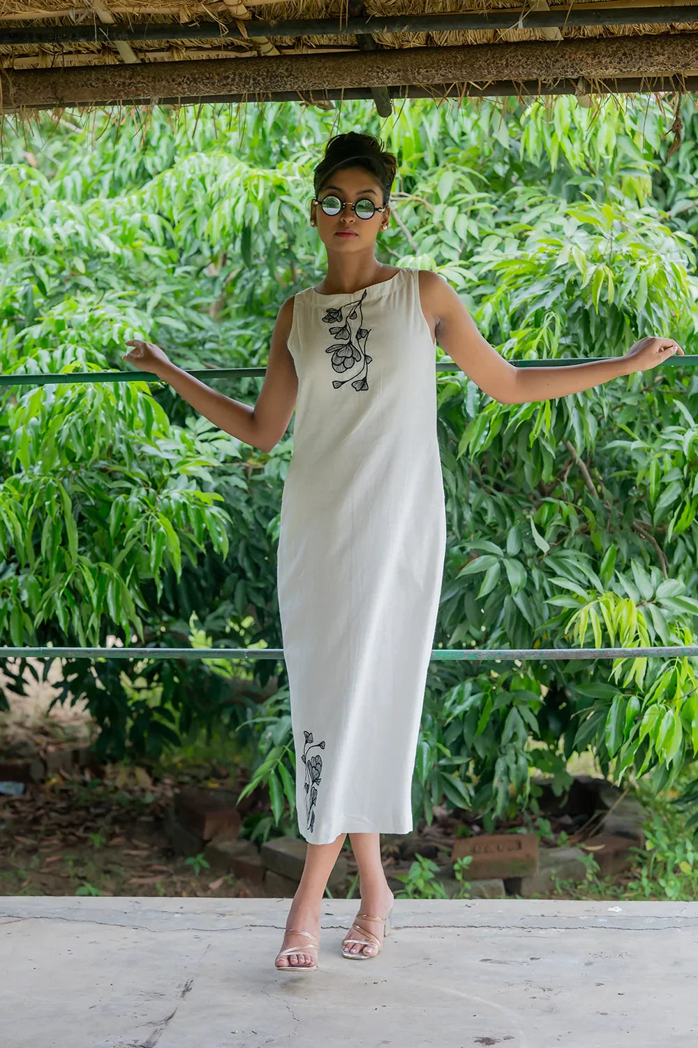 Black on White South Cotton Dress | SHOBITAM