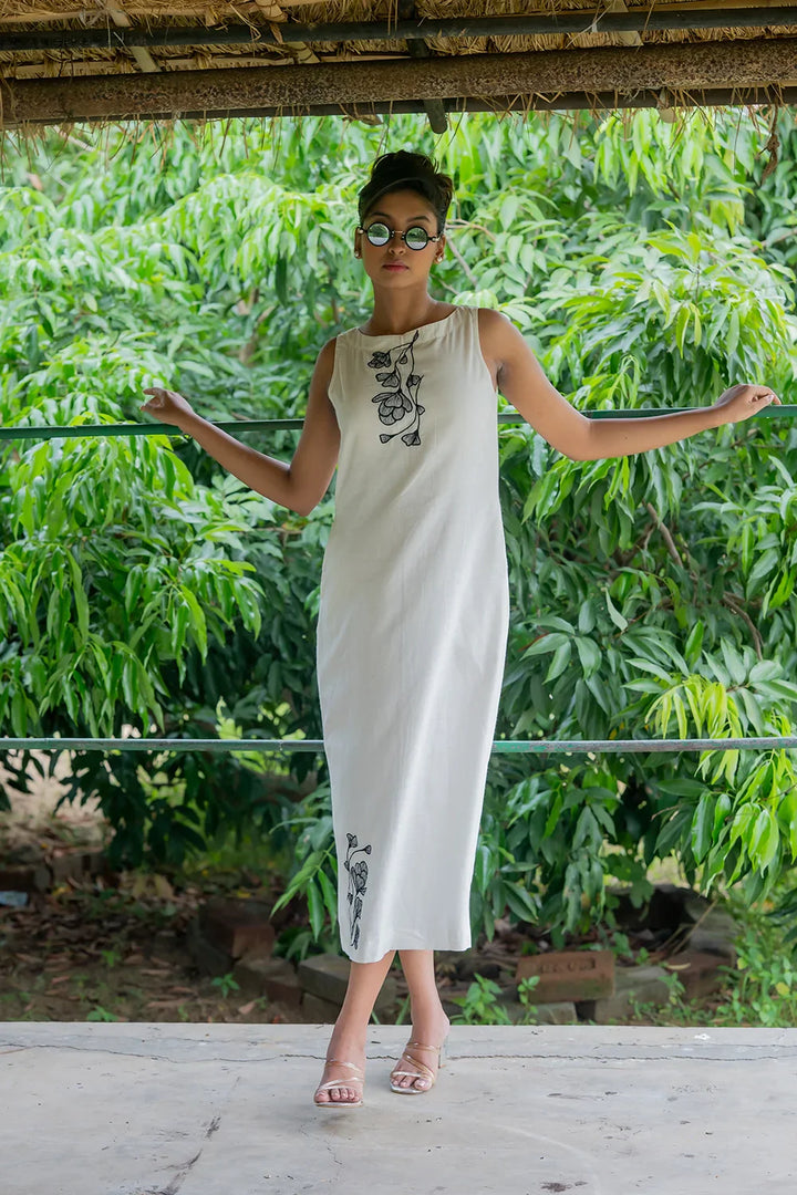 Black on White South Cotton Dress | SHOBITAM