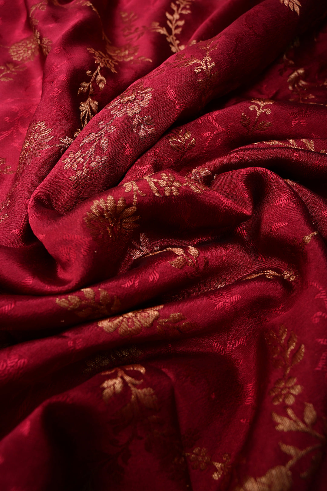 Rose Red Mysore Silk Saree with Antique Zari Floral Jaal and Zari Border | SILK MARK CERTIFIED | SHOBITAM