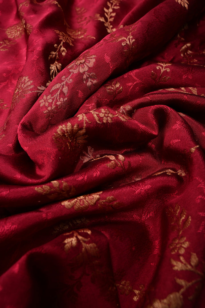 Rose Red Mysore Silk Saree with Antique Zari Floral Jaal and Zari Border | SILK MARK CERTIFIED | SHOBITAM