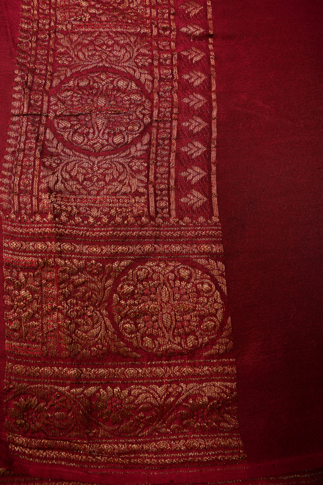 Rose Red Mysore Silk Saree with Antique Zari Floral Jaal and Zari Border | SILK MARK CERTIFIED | SHOBITAM