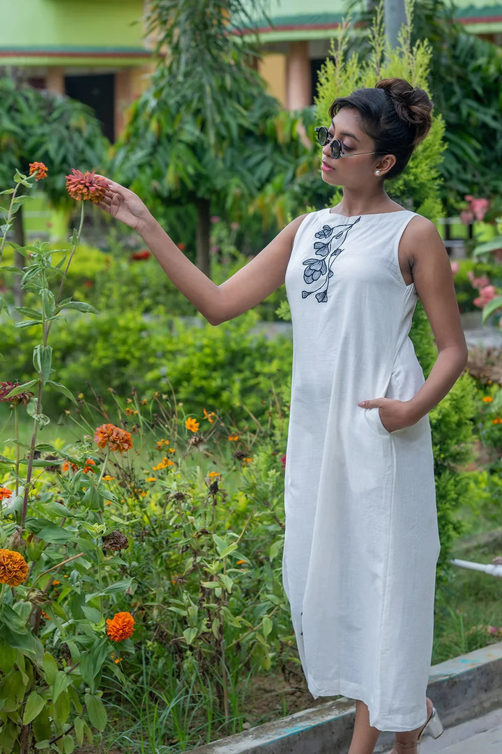 Black on White South Cotton Dress | SHOBITAM