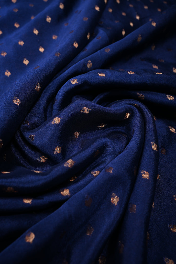 Navy Blue Mysore Silk Saree with Antique Zari Buttis Brocade and Paisley Wide Zari Border | SILK MARK CERTIFIED | SHOBITAM