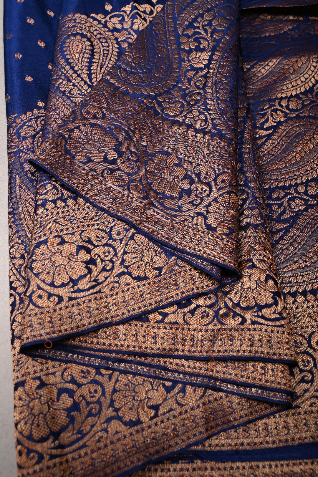 Navy Blue Mysore Silk Saree with Antique Zari Buttis Brocade and Paisley Wide Zari Border | SILK MARK CERTIFIED | SHOBITAM