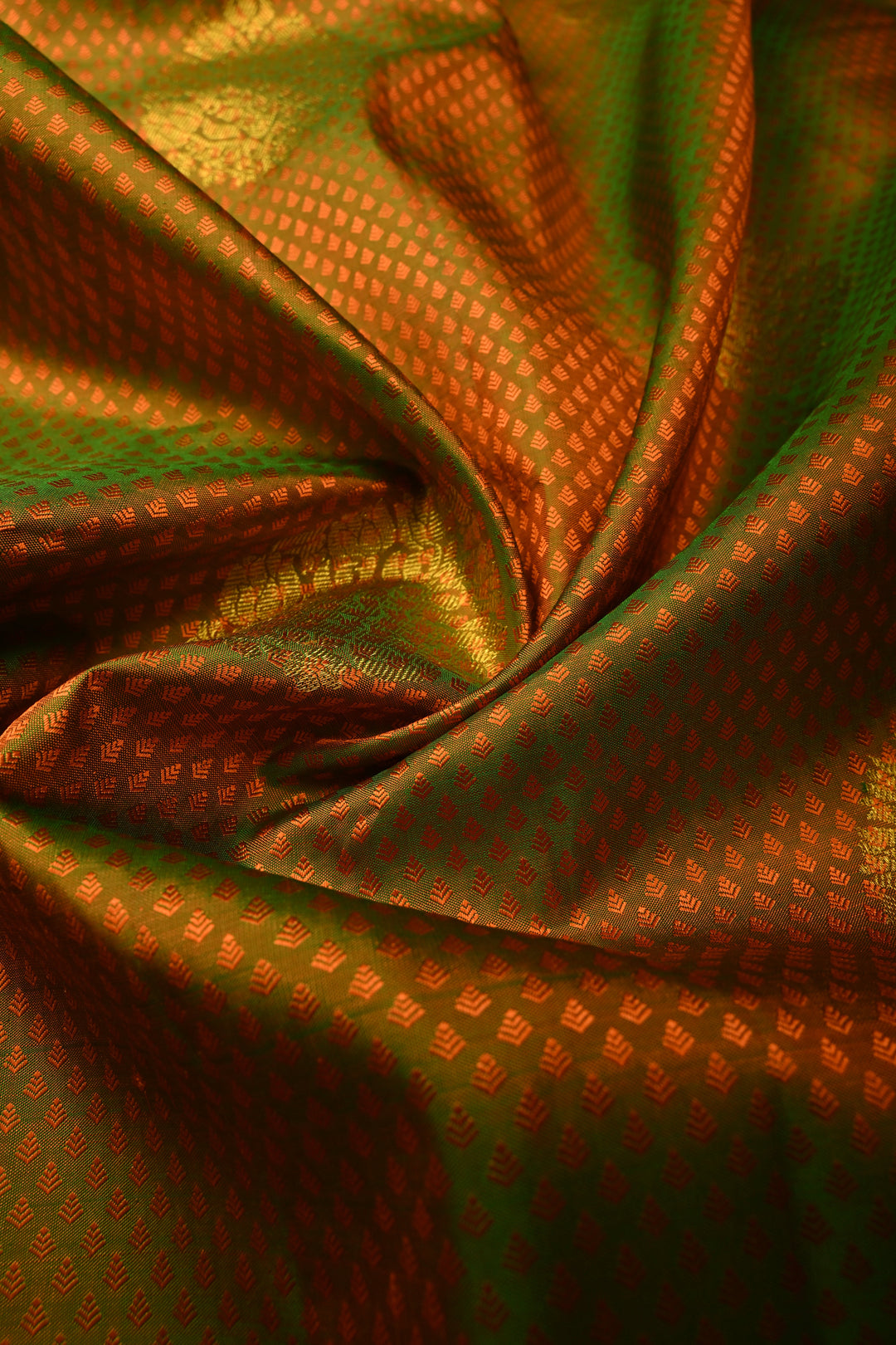 Henna Green Dual tone Self Brocade Kanjivaram Pure Silk Saree with Zari Buttas and Zari Border | SILK MARK CERTIFIED | SHOBITAM