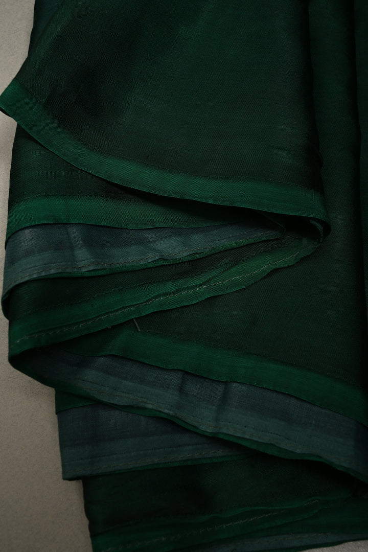 Bottle Green Modal Silk Saree with Blooming Daisy Flower Hand Painted and Lagda Patta Crushed Tissue Pallu | SHOBITAM