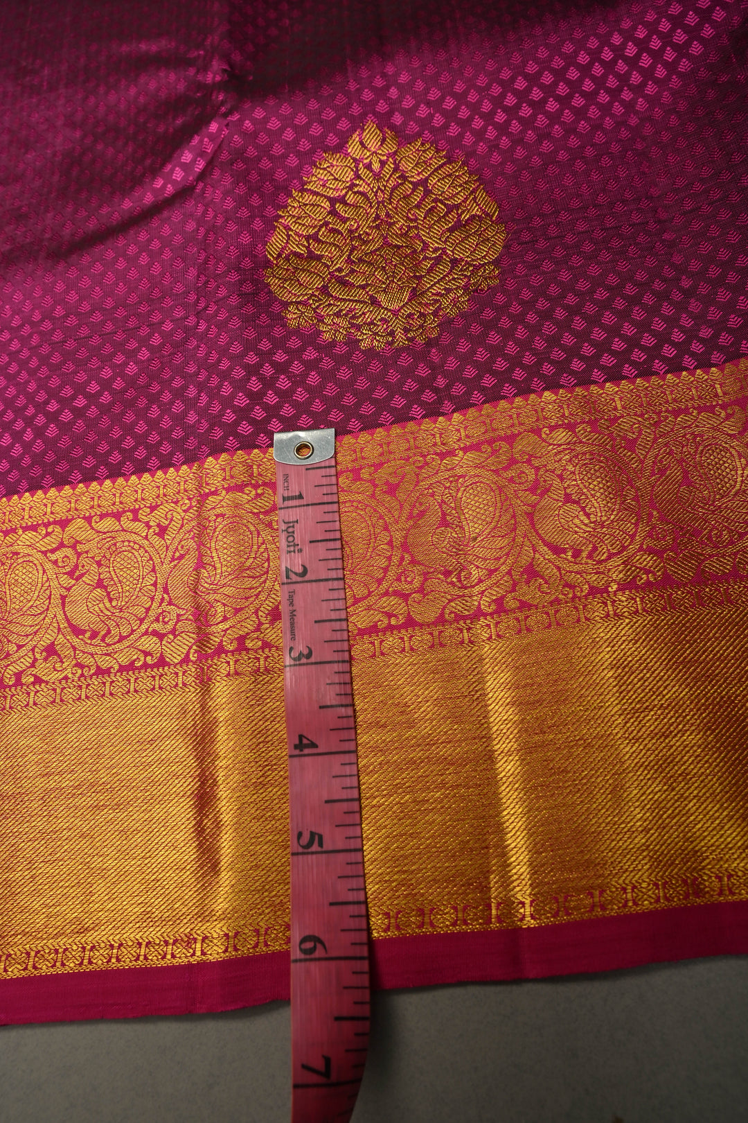 Magenta Dual Tone Self Brocade on Pure Kanjivaram Silk Handloom Saree with Damask Buttas and Zari Border| SILK MARK CERTIFIED | SHOBITAM