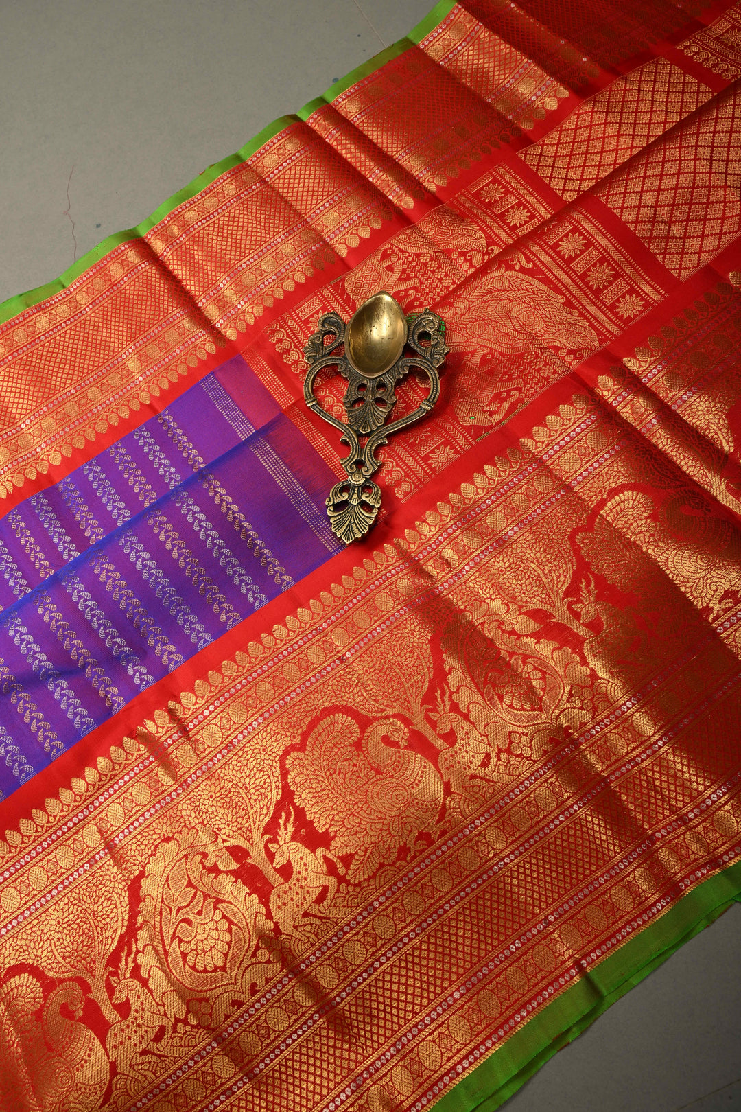 Pure Gadwal Silk Saree in Purple pink  Dual Tone with Ornate Zari Stripes and contrasting Red Wide Border | SILK MARK CERTIFIED | SHOBITAM