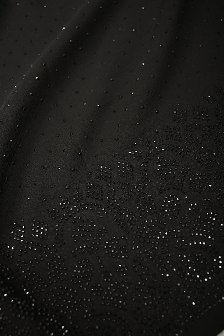 Stunning Black Georgette Saree with Tone on Tone Powder Stones Work and Border | SHOBITAM
