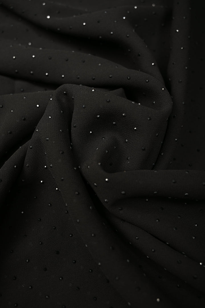 Stunning Black Georgette Saree with Tone on Tone Powder Stones Work and Border | SHOBITAM