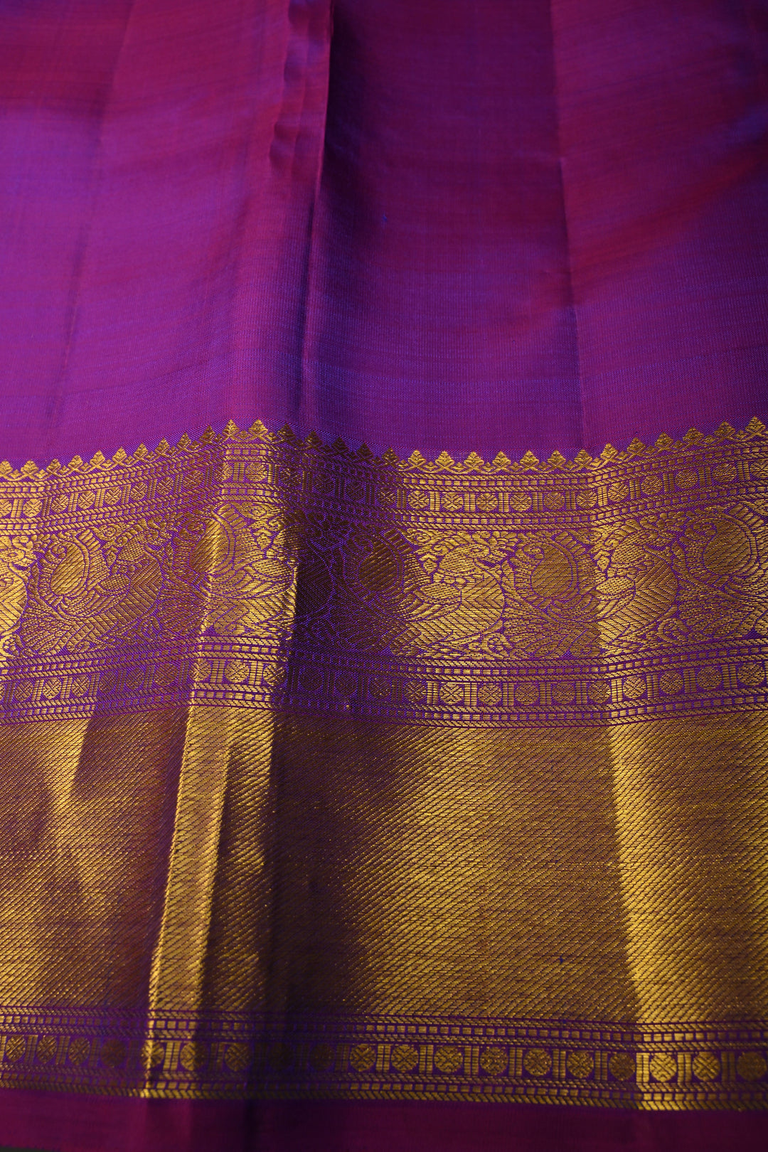 Peacock Blue-Green Dual Tone Self Brocade on Pure Kanjivaram Silk Handloom Saree with Damask Buttas and Contrast Zari Border| SILK MARK CERTIFIED | SHOBITAM