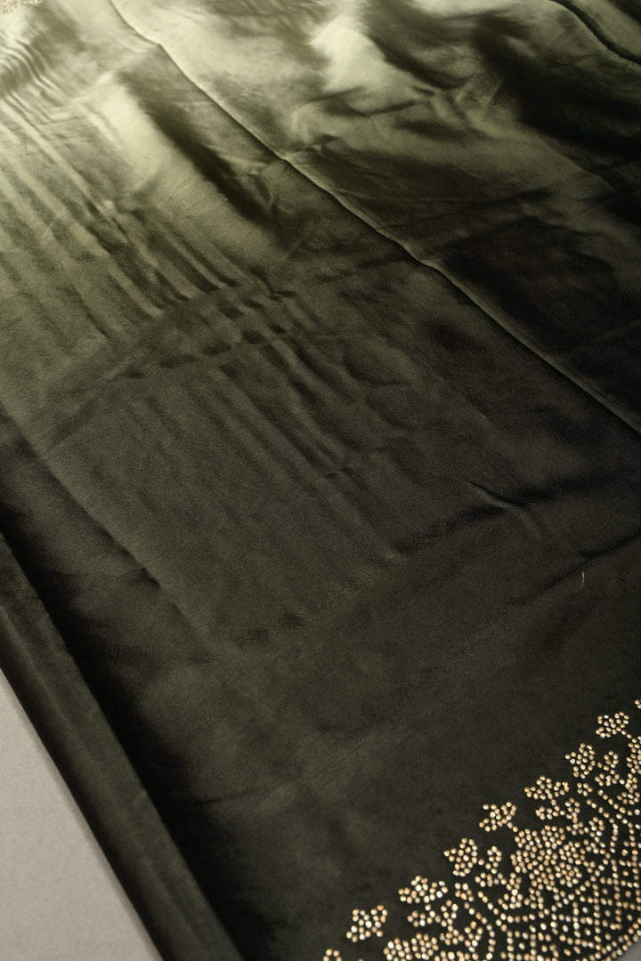 Shades of Green Ombre Satin Georgette Saree with Tone on Tone Powder Stones Work and Scallop Border | SHOBITAM