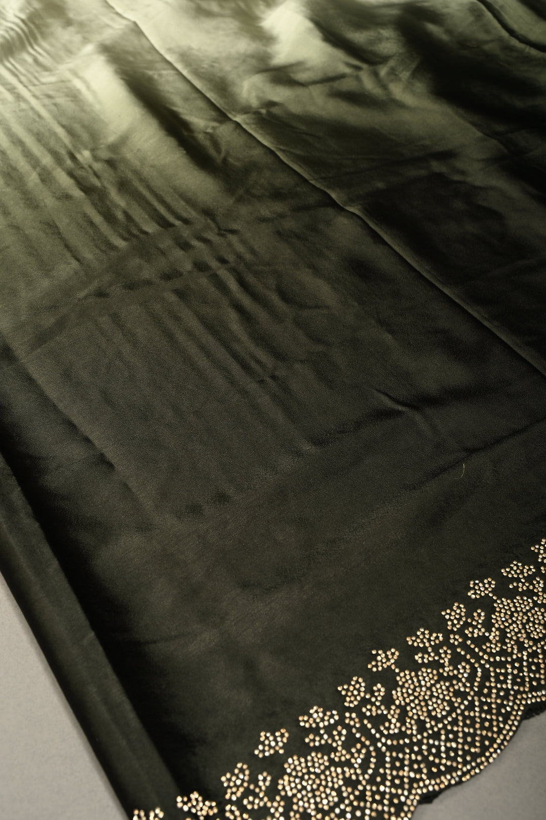 Shades of Green Ombre Satin Georgette Saree with Tone on Tone Powder Stones Work and Scallop Border | SHOBITAM