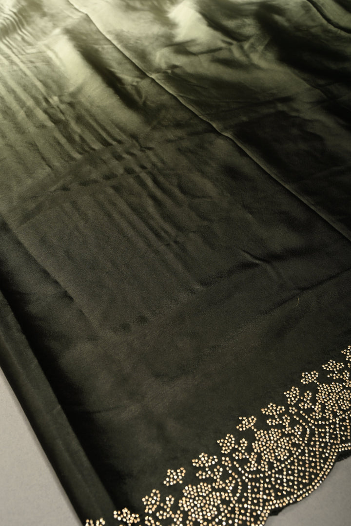 Shades of Green Ombre Satin Georgette Saree with Tone on Tone Powder Stones Work and Scallop Border | SHOBITAM